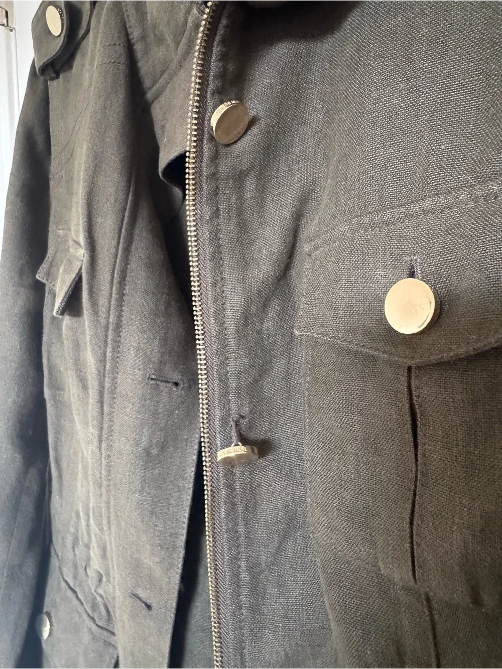 Tory Burch Linen Olive Green Military Field Jacket
